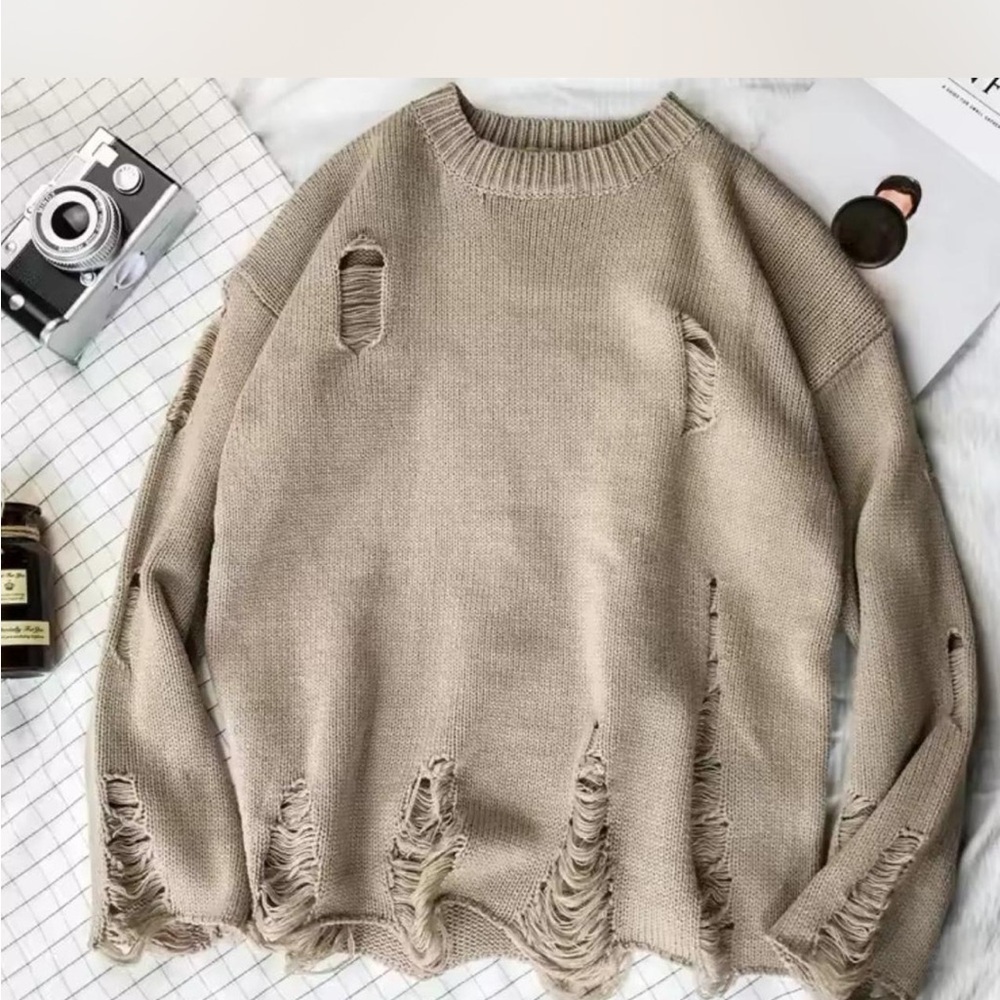 Men's Distressed Tan Sweater